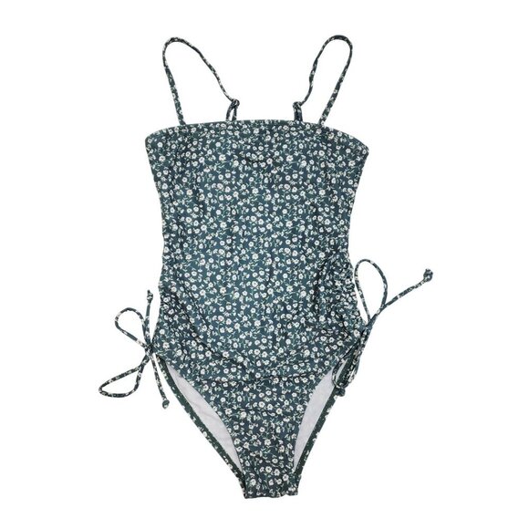 Floral One-Piece Swimsuit Adjustable Side Ties Spaghetti Straps Womens Size XS - Picture 1 of 6